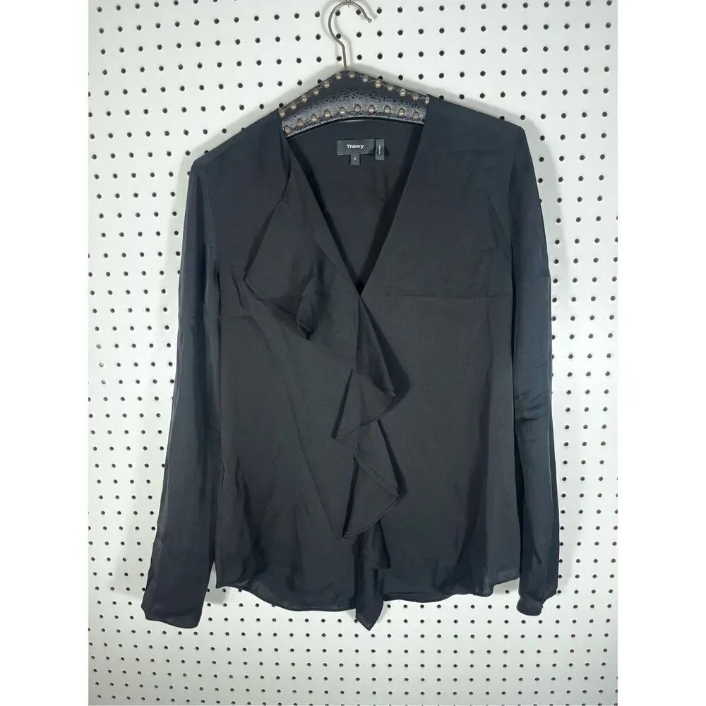 Theory Jastrid Silk Ruffle Front Blouse size s